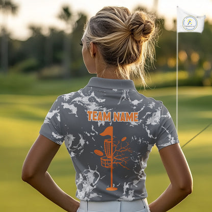 Gray Camo Orange Disc Golf basket Womens Disc golf polo shirt Custom team disc golf jerseys NQS9975