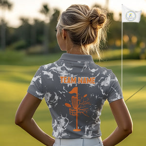 Gray Camo Orange Disc Golf basket Womens Disc golf polo shirt Custom team disc golf jerseys NQS9975
