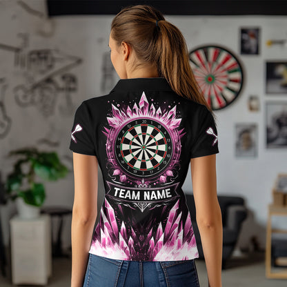 Personalized Pink Icy Dartboard Custom Darts Polo & Quarter Zip For Women, Team Dart Jerseys Outfit TDM3672