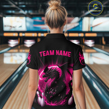 Load image into Gallery viewer, Pink Flame Dragon Bowling Shirt Custom Strike Bowling Team Jersey for Women Uniform QZT726