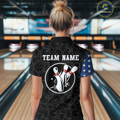 Personalized American Bowling Shirt Polo Bowling Jersey Patriotic Bowling Outfit QZT684