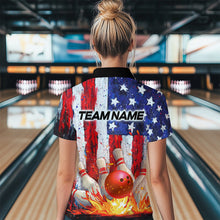 Load image into Gallery viewer, Fire American Flag Bowling Shirt Patriotic Bowling Jersey Men Women Team Polo&amp;1/4 Zip MBL65