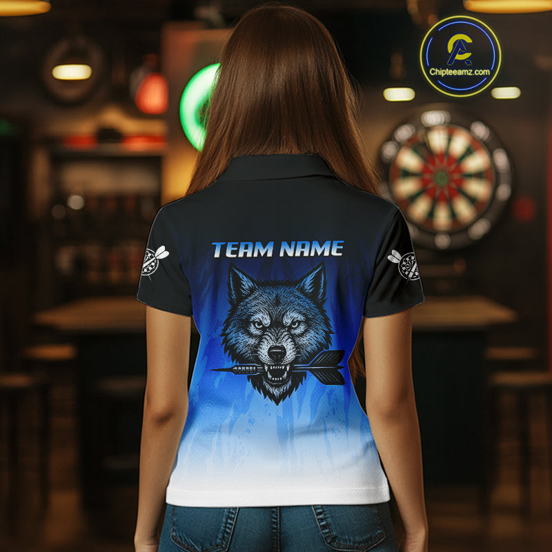 Persionalized Wolf-Head Dart Arrows Blue Dart Shirt For Women, Dart Team Jerseys NYN0112