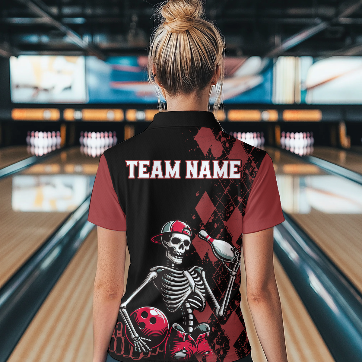Custom Bowling Polo Shirt for Men Women Skull Bowling Jersey Bowling Team League QZT47-6