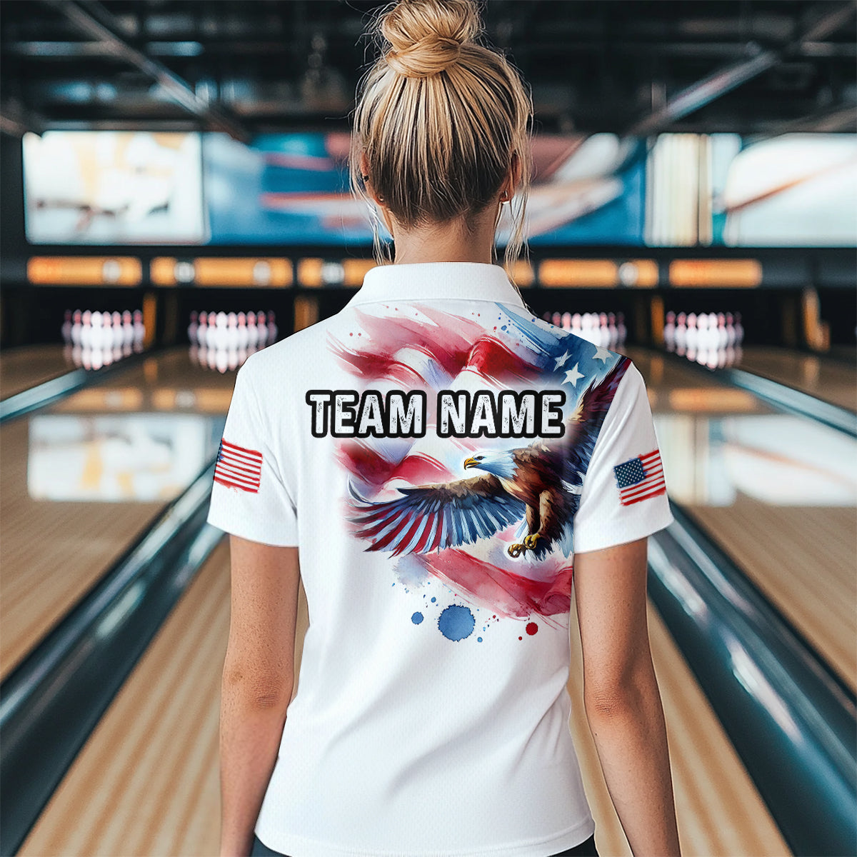 Patriotic Eagle Bowling Shirts American Flag Bowling Polo & 1/4 Shirt for Men Women MBL12