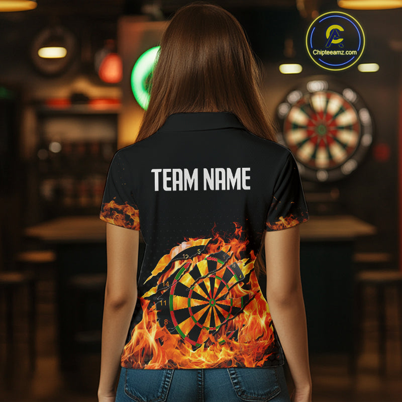 Women's Custom Darts Shirt With Cracked Flame Dartboard And Halftone Pattern NYN0270
