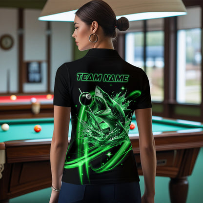 Green 8 Ball Pool Billiard Shark Polo & Quarter Zip For Women Custom Team League Billiard Jersey TDM3732