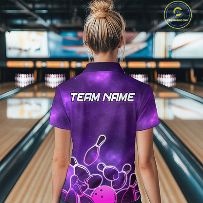 Purple Neon Bowling Shirts for Women Men Custom Team Bowling Polo & Quarter Zip MBL127