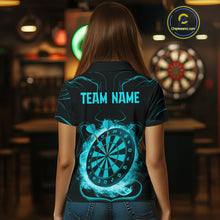 Load image into Gallery viewer, Lightning Smoke Turquoise Dartboard Women's Darts Shirt - Custom Name For Players NYN0470