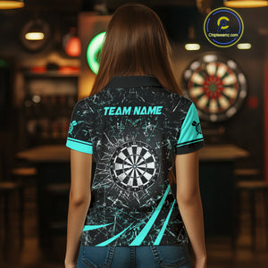 Personalized Turquoise Break Glass Dart Shirts For Women Custom Funny Dart Jerseys Polo & 1/4 Zip TDM3876