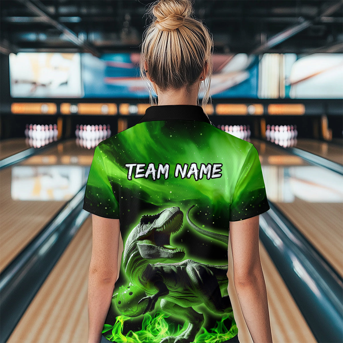 Personalized Green Dinosaur Bowling Shirt Bowling Polo Team League for Men Women QZT666