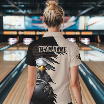 US Flag Eagle 3D Bowling Shirt for Women Custom Name Polo & Quarter-zip Bowling Jersey with Team HNT05