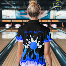 Load image into Gallery viewer, Custom Blue Flame Bowling Shirts for Women Polo &amp; Quarter-Zip Bowling Team Jerseys HNT82