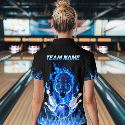 Blue Flaming Tiger Bowling Custom Women Bowling Polo & Quarter-Zip Bowling Team Jerseys HNT46