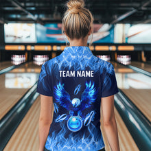 Load image into Gallery viewer, Blue Flame Eagle Custom Bowling Team Shirts For Women Fire Bowling League Polo &amp; 1/4 Zip Shirt HNT09