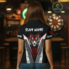 Load image into Gallery viewer, Custom Women&#39;s Dart Team Shirt With Roaring Tiger Dartboard - Silver &amp; Black Jersey NYN0337