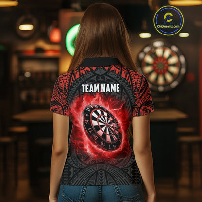 Personalized Red Black Tribal Pattern Darts Polo & 1/4 Zip Custom Dart Shirt For Women, Dart Jerseys TDM4141