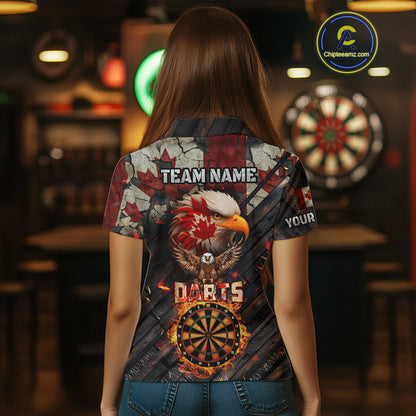 Canada Flag 3D Dartboard Fire Flame Custom Eagle Darts Shirt For Women, Patriotic Darts Team Jersey TDM4148