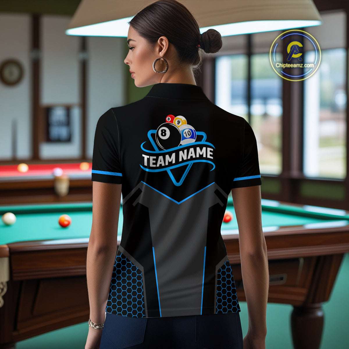 Personalized 8 Ball & 10 Ball Pool Billiard Polo, 1/4 Zip For Women Custom Team Billiard Jersey  TDM4050