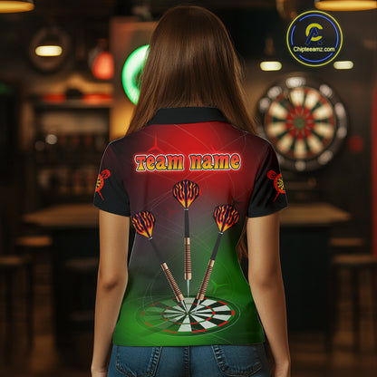 Women’s Personalized Darts Shirts With Multi-Color Dartboard And Flame Dart Arrows NYN0260