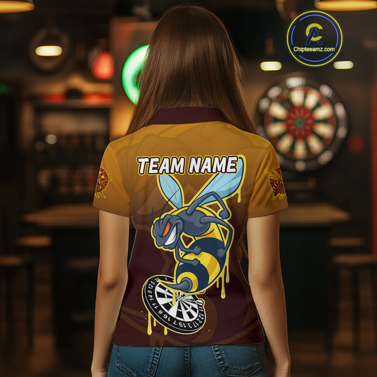 Ferocious Bee Dartboard 3D Funny Darts Shirt For Women - Custom Name & Team Jersey NYN0672