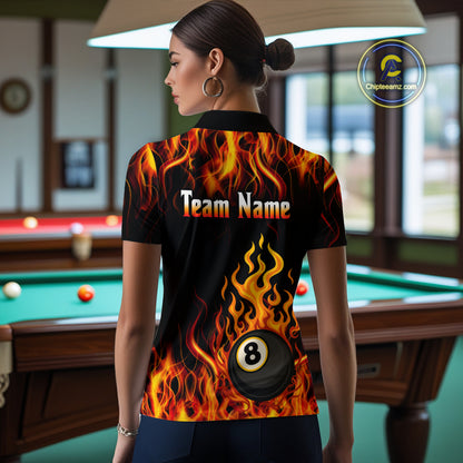 Billiard Fire 8 Ball Flame Custom Women's Billiard Shirts, Billiard Team Pool Jerseys |Orange TDM4011