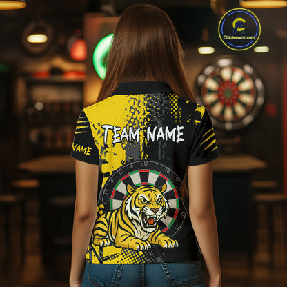 Women's Custom Darts Shirt With Fierce Tiger And Yellow Grunge Splatter NYN0258