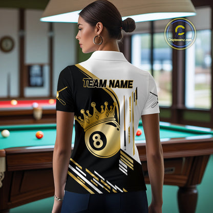 Personalized Golden 8 Ball Pool Crown Billiard Shirt For Women Custom Billiard Team Jerseys Uniform TDM4182