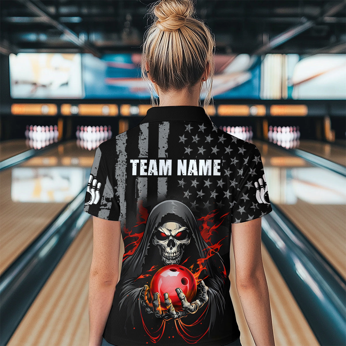 Skull Bowling Shirts Custom Name Bowling Jersey for Women Polo & Quarter Zip Team Bowling Shirts Unisex HNT04