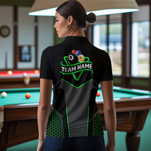 Personalized Billiard 8 Ball & 9 Ball Pool Polo, 1/4 Zip For Women Custom Team Billiard Jersey |Green TDM3581
