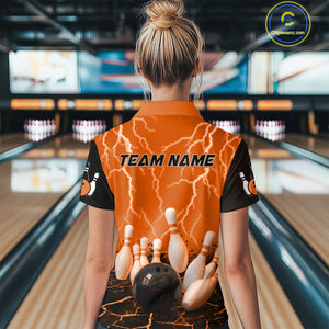 Orange Thunder Lightning & Lava Bowling Shirt for Men Women Team Bowling Jersey MBL92