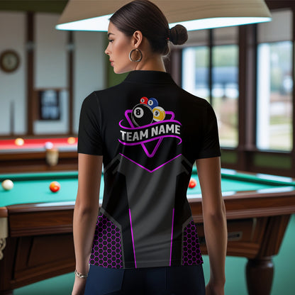 Personalized Billiard 8 Ball & 9 Ball Pool Polo, 1/4 Zip For Women Custom Team Billiard Jersey|Purple TDM3582