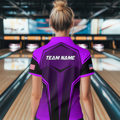 Custom Purple Bowling Jersey for Women Bowling Team Shirts Bowling Uniform Polo & 1/4 Zip HNT158