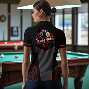 Personalized Billiard 8 Ball & 9 Ball Pool Polo, 1/4 Zip For Women Custom Team Billiard Jerseys |Red TDM3547
