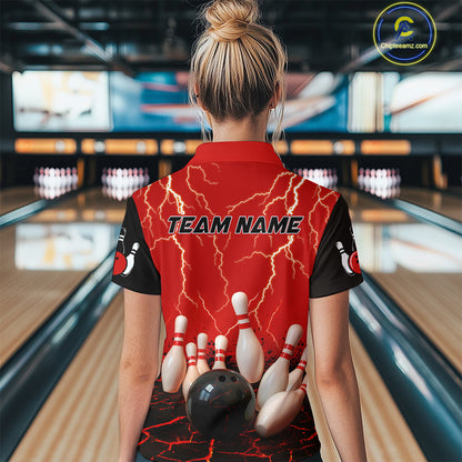 Red Thunder Lightning & Lava Bowling Shirt for Men Women Team Bowling Jersey MBL92
