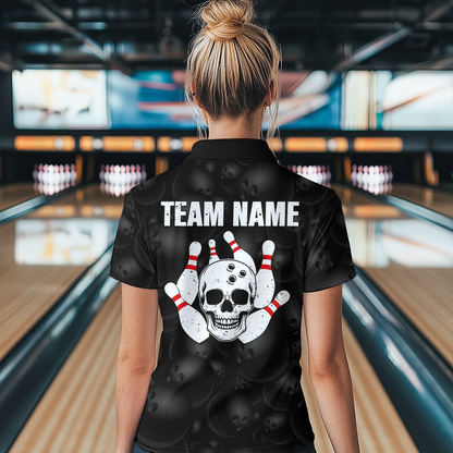 Skull US Flag Bowling Shirt for Women Personalized Patriotic Bowling Team Jersey Shirts Polo & Quarter-Zip HNT31