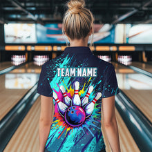 Load image into Gallery viewer, Custom Teal Bowling Shirt for Women Men Bowling Water Color Bowling Polo &amp; 1/4 Zip Shirts MBL37