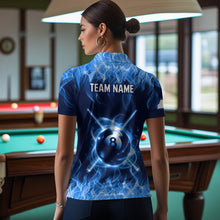 Load image into Gallery viewer, Personalized Blue Flaming Billiard Jerseys 8 Ball Pool Billiard Shirts for Women Team Polo &amp; 1/4 Zip Shirt NNT29