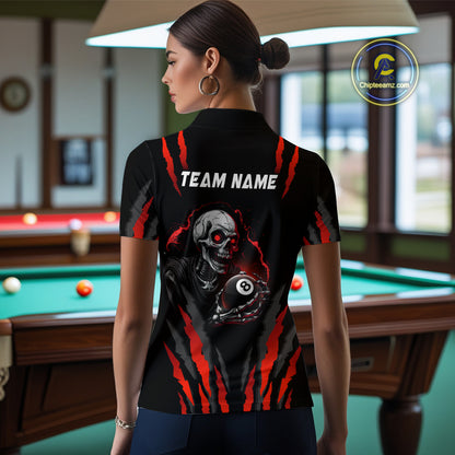 Personalized Skull Billiard Team Jerseys Billiard Shirts for Women Polo & 1/4 Zip Shirts NNT43