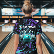Load image into Gallery viewer, Turquoise Bowling Custom Women Bowling Shirt Polo &amp; Quarter-Zip Bowling Team Jerseys HNT48