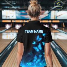 Load image into Gallery viewer, Blue Butterflies Bowling Shirts Women Men Team Custom Bowling Jerseys for Bowlers MBL138
