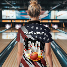 Load image into Gallery viewer, American Flag Bowling Shirt Fire Patriotic Bowling Shirts for Men Women Bowling Jersey MBL19