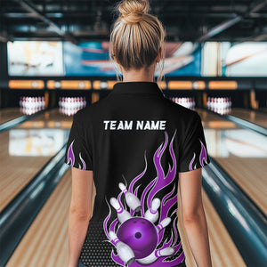 Purple Flame Bowling Polo Shirts for Men And Women Custom Bowling Team Jerseys Unisex BDT477