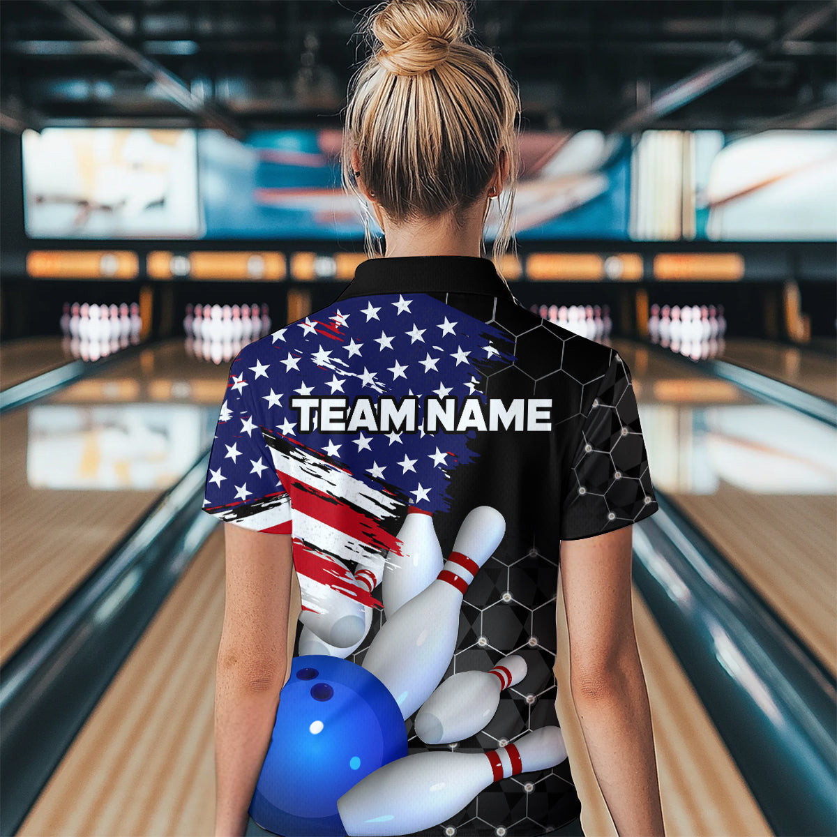 American Flag Bowling Shirts for Men Women Patriotic Bowling Jersey Polo&1/4 Zip Shirt MBL09