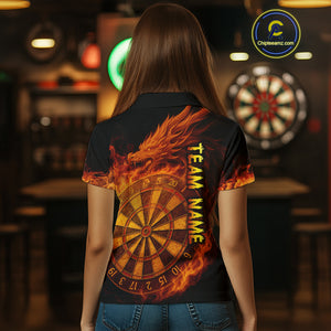 Personalized 3D Orange Dartboard Dragon Flame Dart Shirts For Women Custom Darts Team Jerseys TDM4069