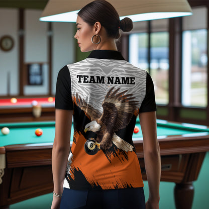 Funny Eagle Personalized Orange Camo Billiard 8 Ball Team Shirts For Women Billiard League Polo & 1/4 Zip Shirt NNT28