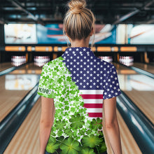 Load image into Gallery viewer, American flag St Patrick day shamrock pattern custom Team Bowling Polo, Quarter Zip shirt for Women NQS9581