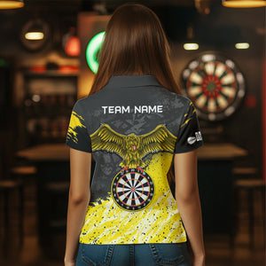 Personalized Yellow Black Eagle Dartboard Dart Polo & Quarter Zip For Women Custom Team Dart Jerseys TDM3521