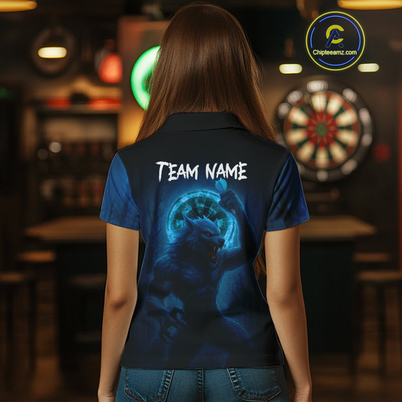 Women's Custom Dart Shirt With Blue Wolf, Red Eyes And Lightning Dartboard NYN0251