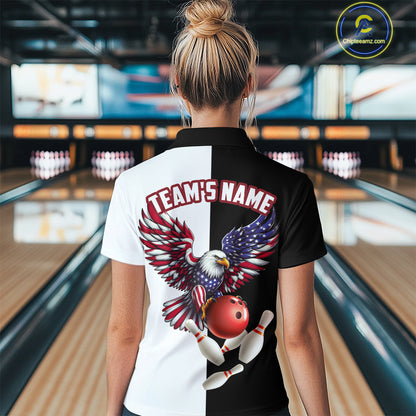 American Eagle Polo Bowling Shirt Custom Black & White Bowling Jersey for Men And Women QZT686